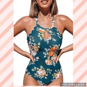 NWOT Green One Piece Tummy Control Monokini Floral Printed Swimsuit Small